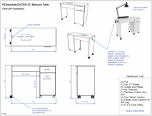 PS Essentials 42" Manicure Table (DUCTED)